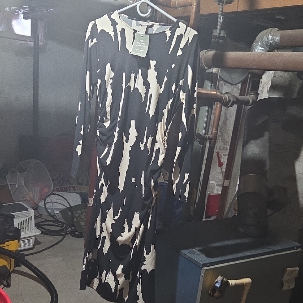 H&M Black and Cream Long Sleeve Dress